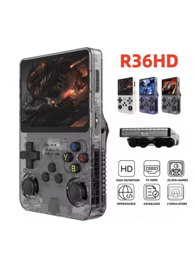 جهاز ألعاب محمول كلاسيكي R36HD (سعة 128 جيجابايت، أكثر من 20000 لعبة) - شاشة IPS عالية الدقة 3.5 بوصة، محاكي محمول لأجهزة PSP وPS1 وN64 | جهاز ألعاب أسود - هدية - Image 2